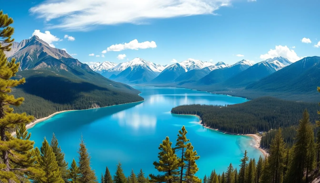 Panoramic view of Lake Khubsugul with mountains in the background and crystal clear blue waters