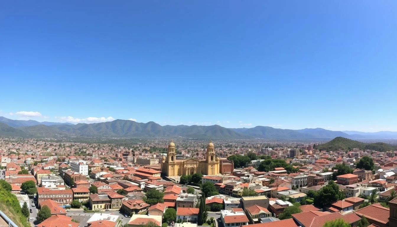 Panoramic view of Loja, Ecuador showing the city nestled in the Cuxibamba valley with mountains in the background