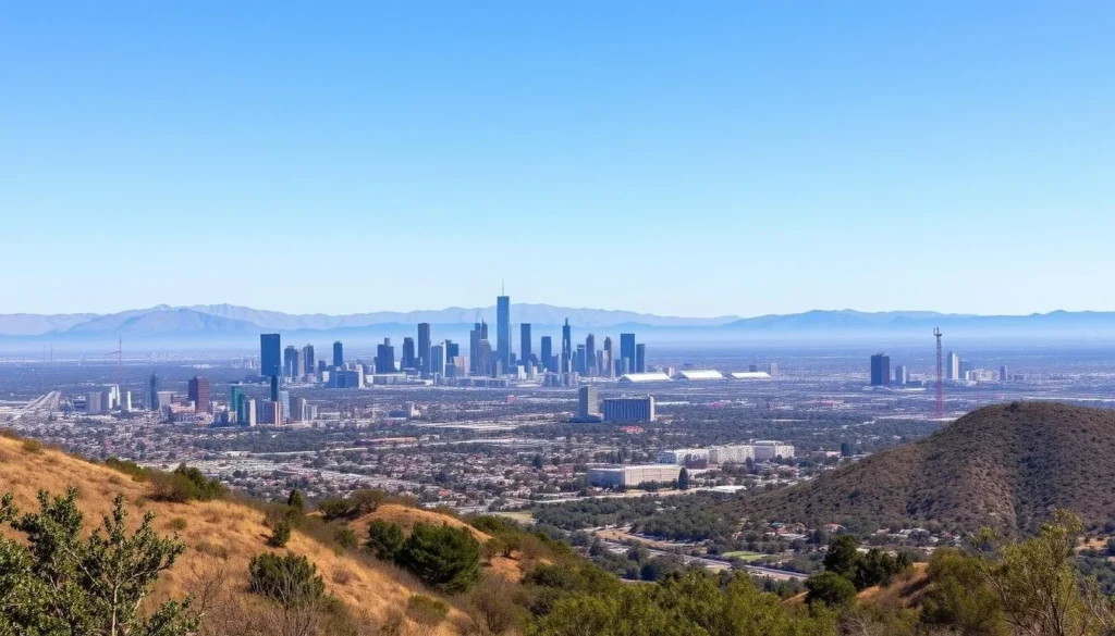 Panoramic view of Los Angeles skyline from Kenneth Hahn State Recreation Area viewpoint