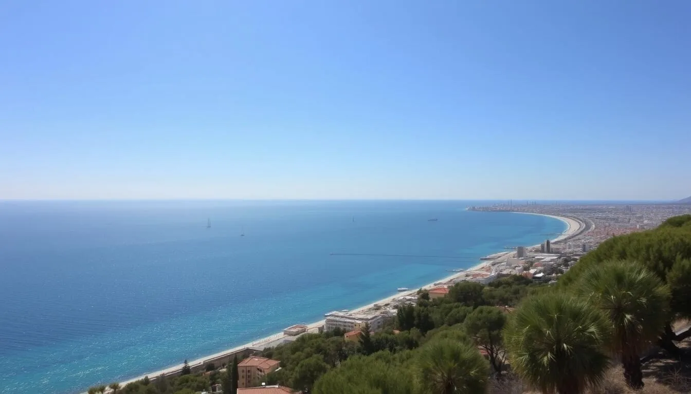 Panoramic view of Marseille's coastline during summer with clear blue skies and Mediterranean Sea