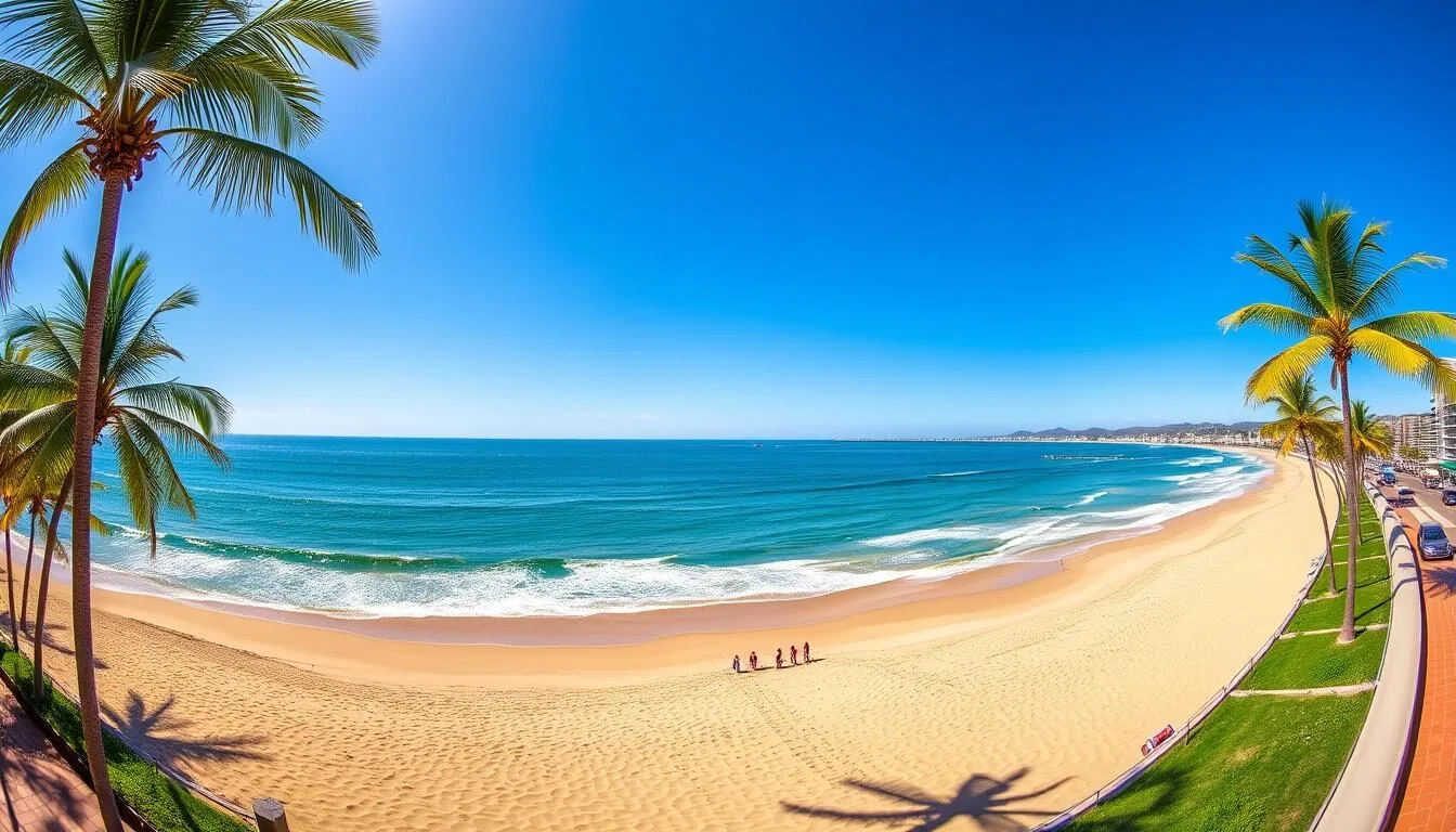 Panoramic-view-of-Mazatlans-coastline-in-Sinaloa-Mexico-with-golden-beaches-and-blue-waters Panoramic view of Mazatlán's coastline in Sinaloa, Mexico with golden beaches and blue waters
