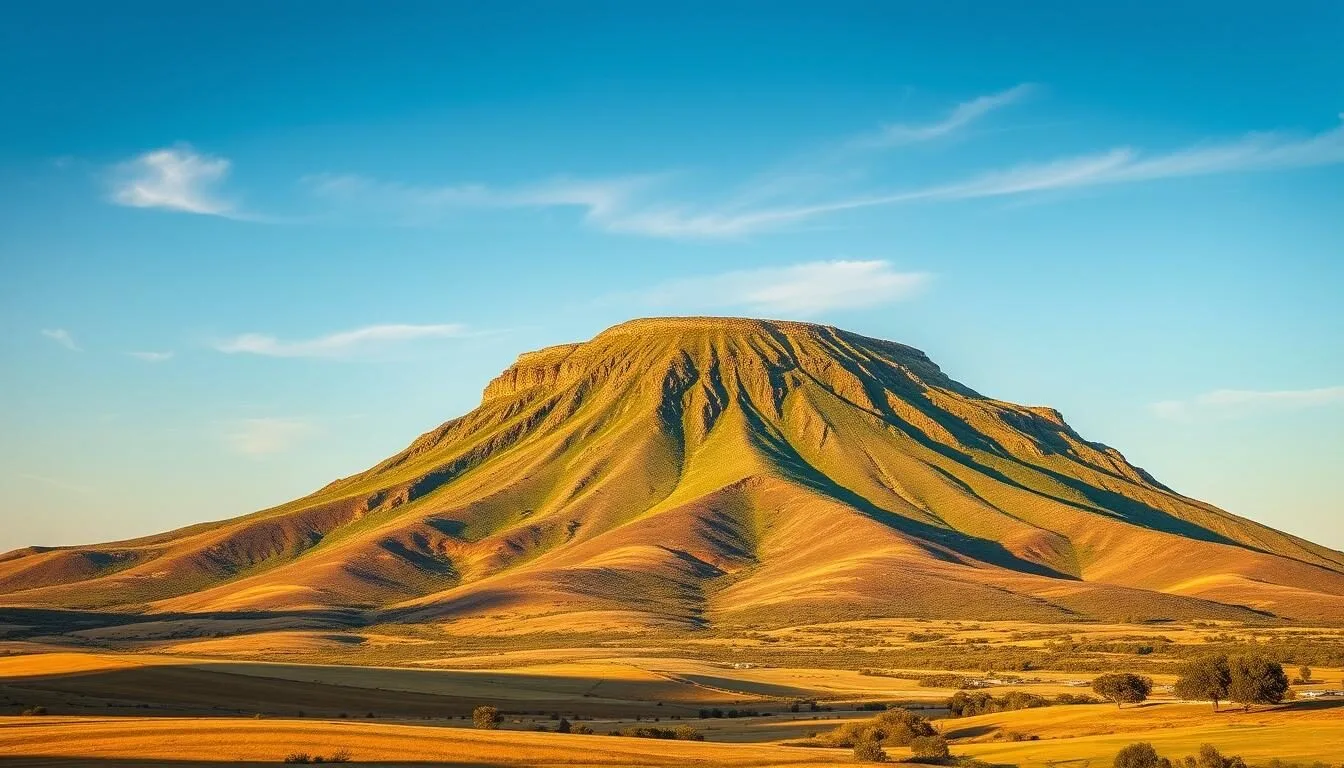 Panoramic view of Mount Tabor rising from the Jezreel Valley in Israel