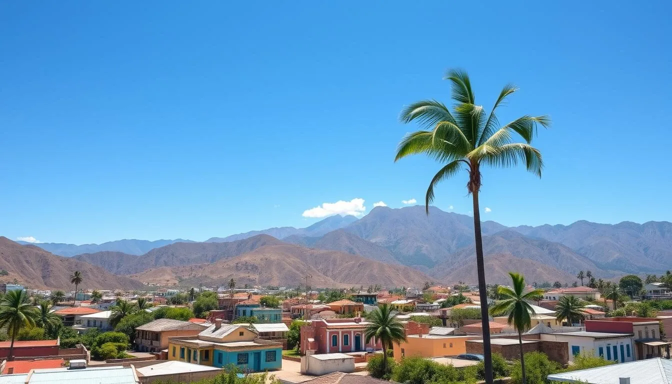 Panoramic-view-of-Nueva-Gerona-with-Sierra-de-Casas-mountain-in-the-background-Cuba Panoramic view of Nueva Gerona with Sierra de Casas mountain in the background, Cuba