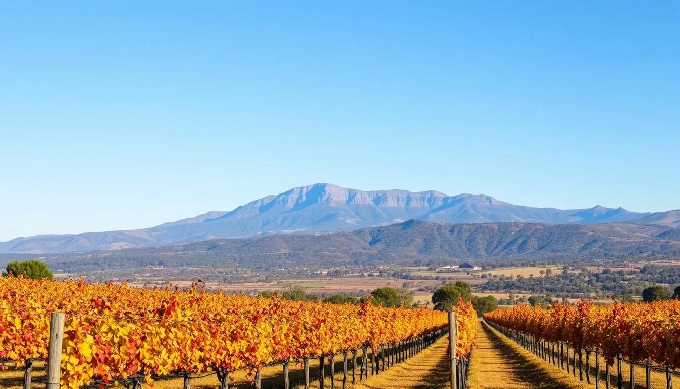 Panoramic-view-of-Orange-vineyards-with-Mount-Canobolas-in-the-background Panoramic view of Orange vineyards with Mount Canobolas in the background