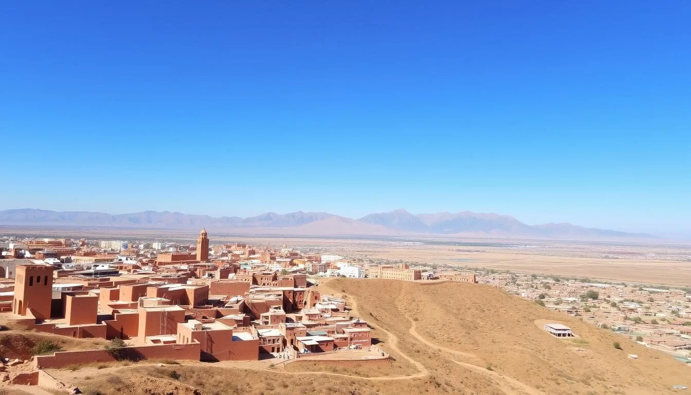 Panoramic view of Ouarzazate with the Atlas Mountains in the background