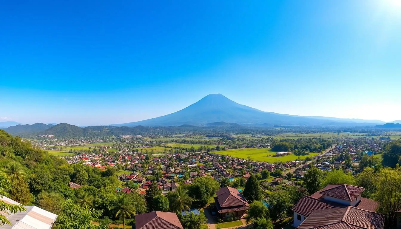 Panoramic view of Sungai Penuh city with Mount Kerinci in the background