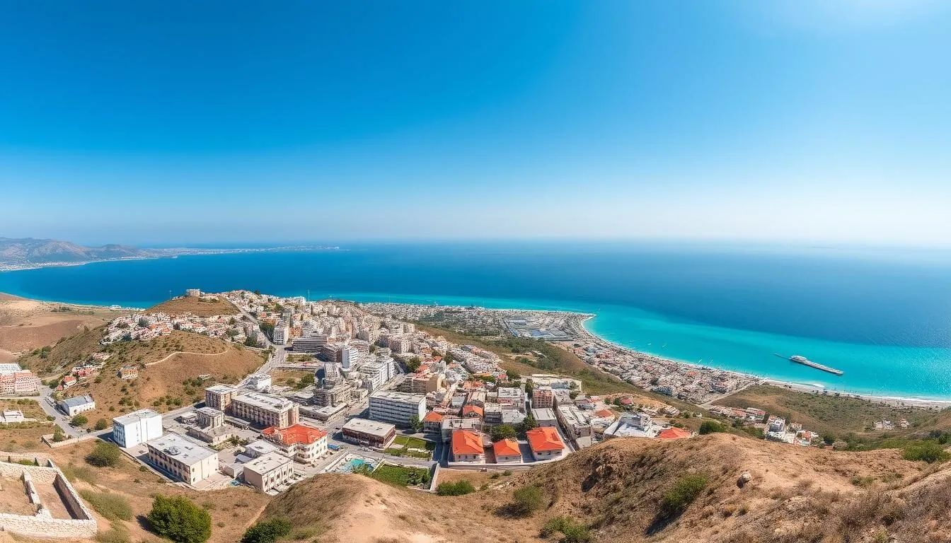 Panoramic-view-of-Tiberias-with-the-Sea-of-Galilee-in-the-background-on-a-sunny-day Panoramic view of Tiberias with the Sea of Galilee in the background on a sunny day