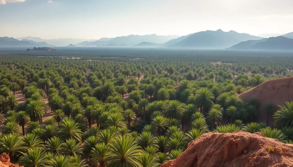 Panoramic view of Ziz Valley palm groves near Errachidia Morocco