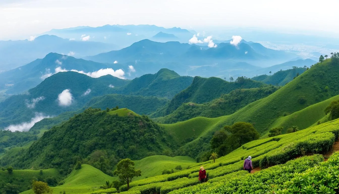 Panoramic-view-of-the-Hantana-Mountain-Range-Sri-Lanka-with-misty-peaks-and-lush-green-valleys Panoramic view of the Hantana Mountain Range, Sri Lanka with misty peaks and lush green valleys