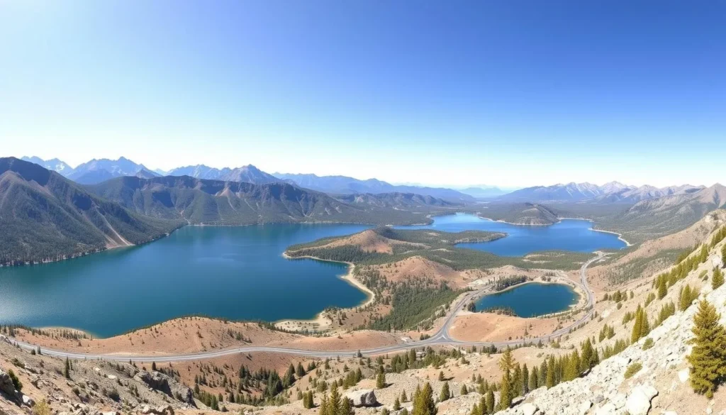 Panoramic view of the June Lake Loop showing all four lakes and surrounding mountains