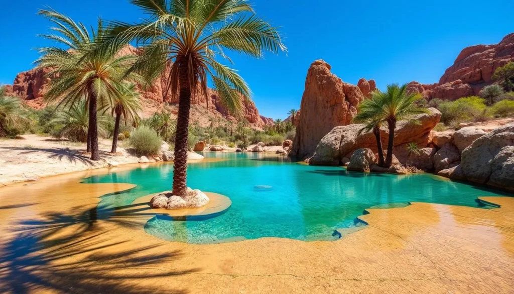 Paradise Valley natural pools near Inezgane Morocco with palm trees and mountains Paradise Valley natural pools near Inezgane Morocco with palm trees and mountains