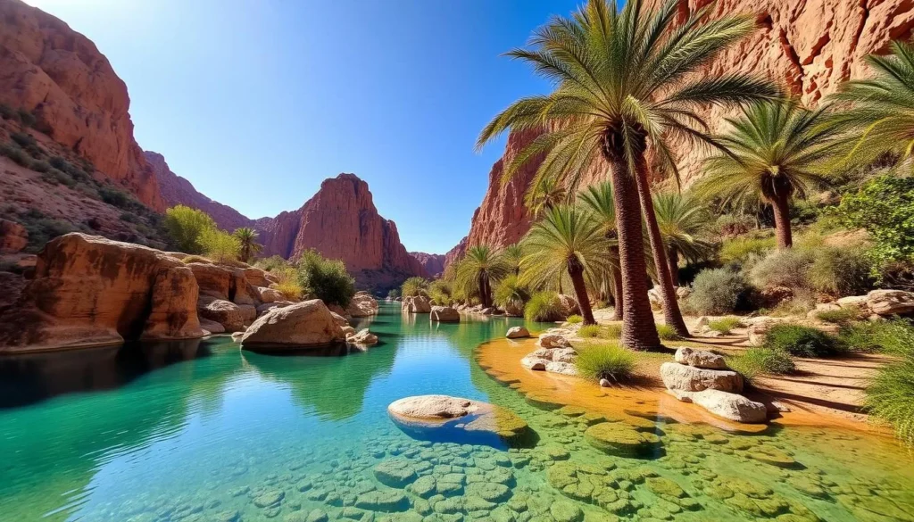 Paradise Valley near Lqliaa showing natural pools and palm trees