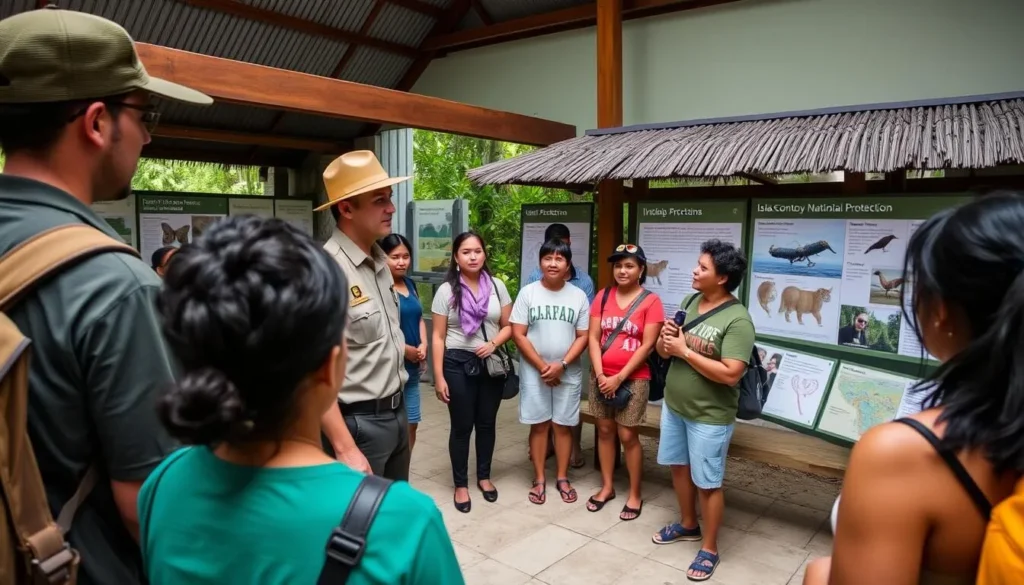 Park ranger explaining Isla Contoy's conservation rules to visitors