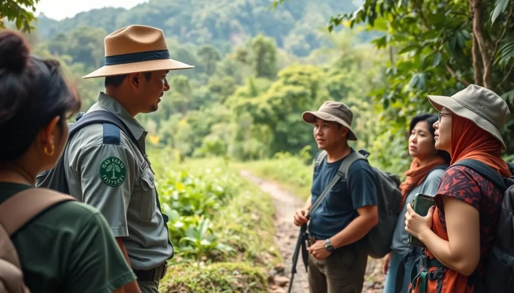Park ranger guiding visitors safely through Berbak National Park