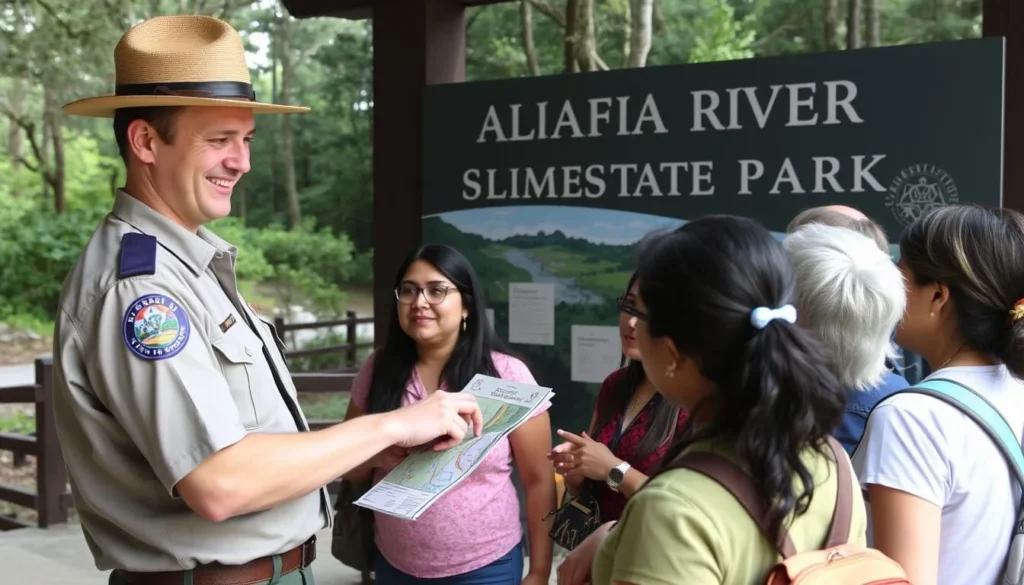 Park ranger providing information to visitors at Alafia River State Park