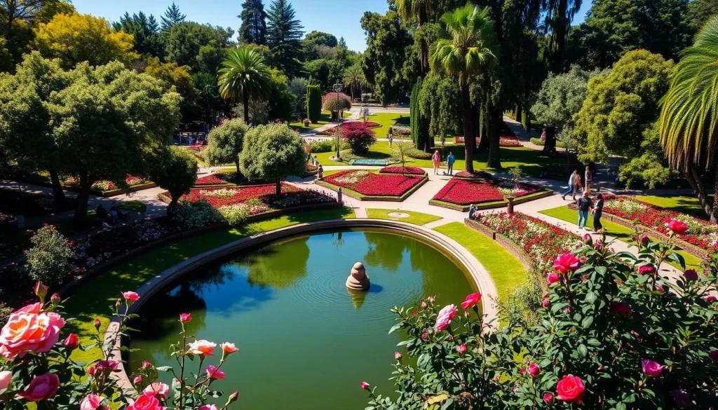 Parque 9 de Julio in San Miguel de Tucuman showing the rose garden and lake