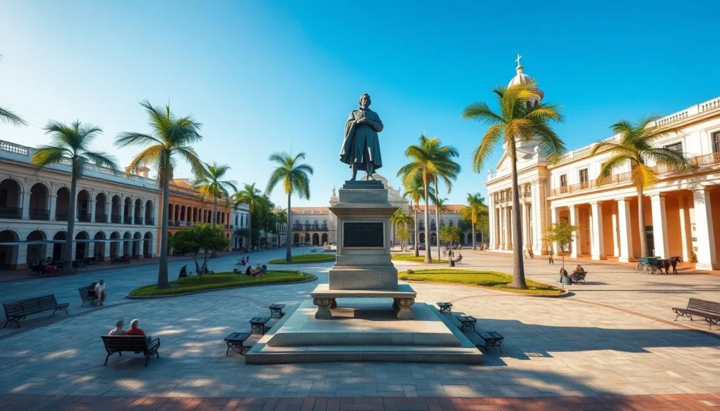 Parque Colón central square in Cardenas, Cuba with the Columbus statue