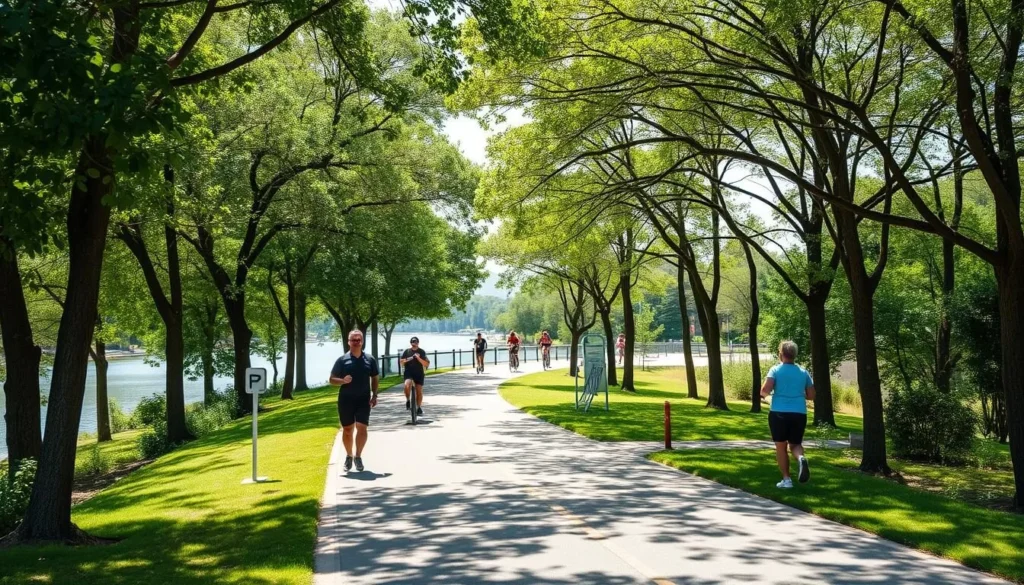 Paseo Lineal Río Bayamon with joggers and cyclists on the trail