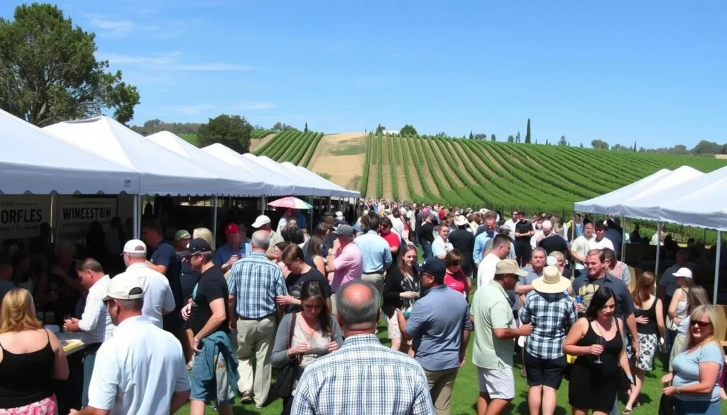 Paso Robles Wine Festival with crowds enjoying tastings among vineyard setting