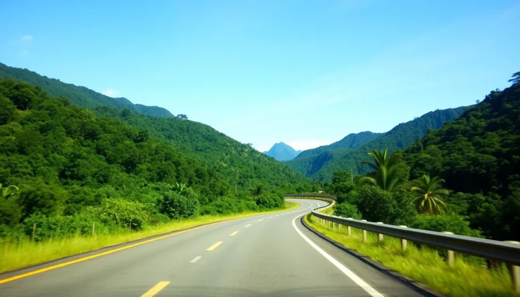 Paved highway leading to Catacamas, Honduras through mountainous terrain Paved highway leading to Catacamas, Honduras through mountainous terrain