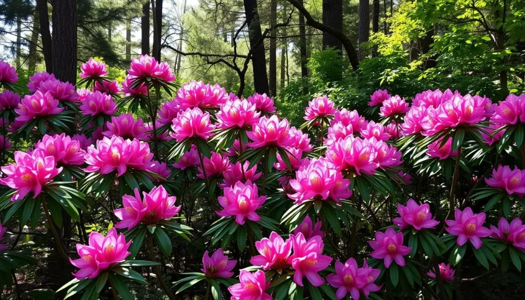 Peak rhododendron blooming season at Kruse Rhododendron State Natural Reserve