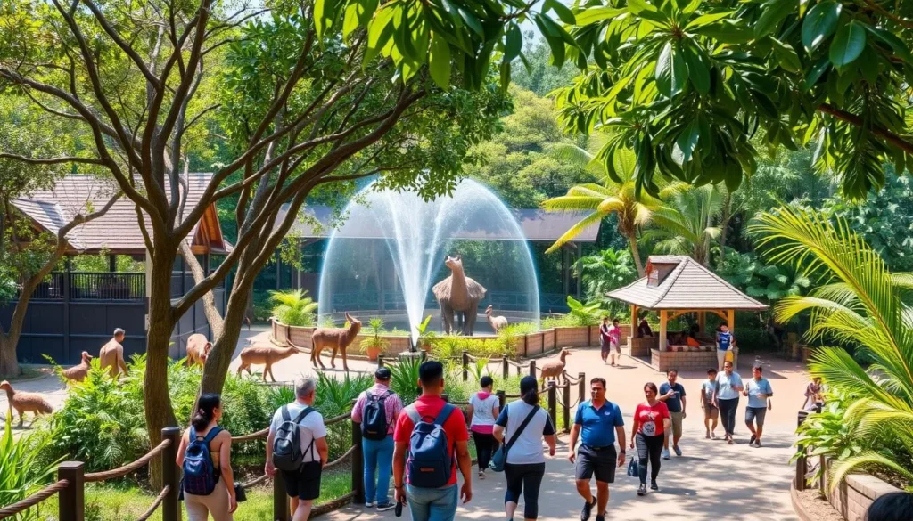 Pematangsiantar Zoo with tropical vegetation and animal exhibits