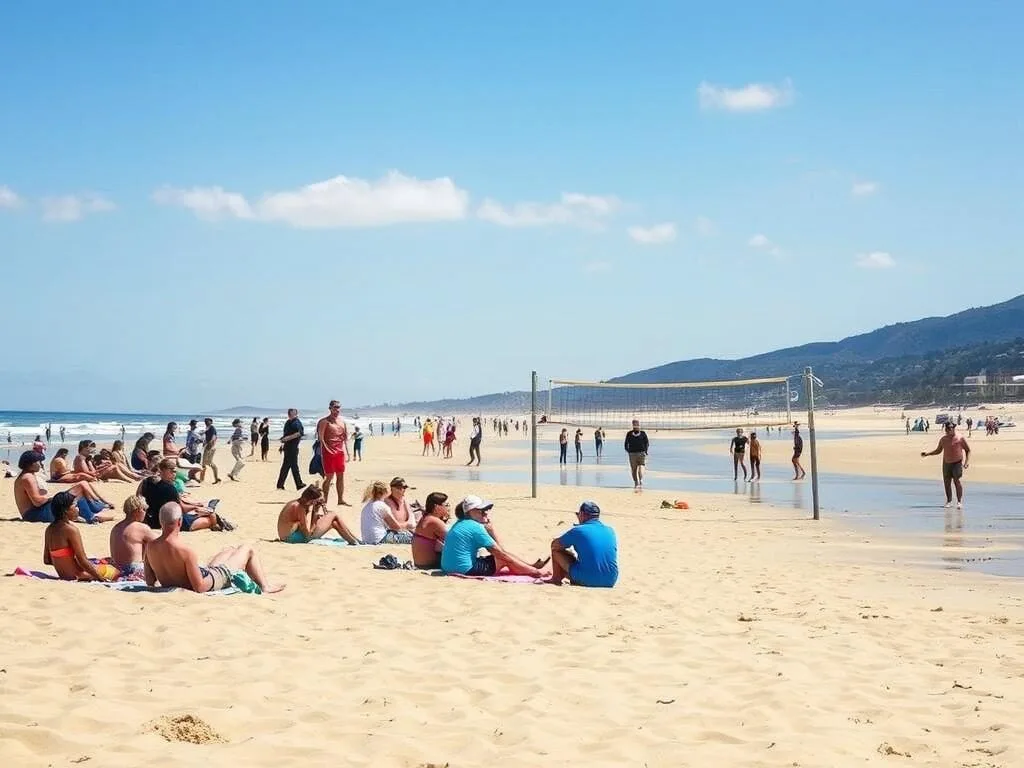 People enjoying beach activities at Manresa State Beach