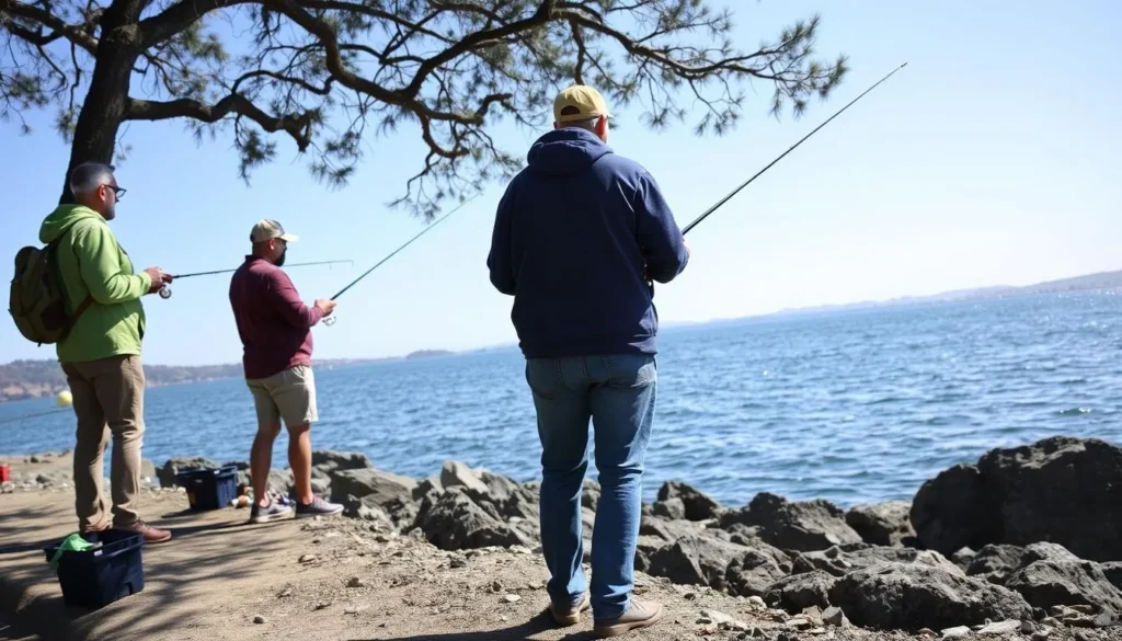 People enjoying fishing at Dillon's Point in Benicia State Recreation Area with the Carquinez Strait in the background People enjoying fishing at Dillon's Point in Benicia State Recreation Area with the Carquinez Strait in the background