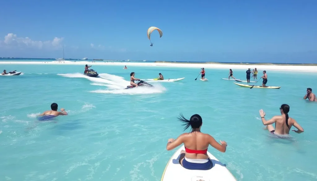 People enjoying water sports at Eagle Beach, Aruba