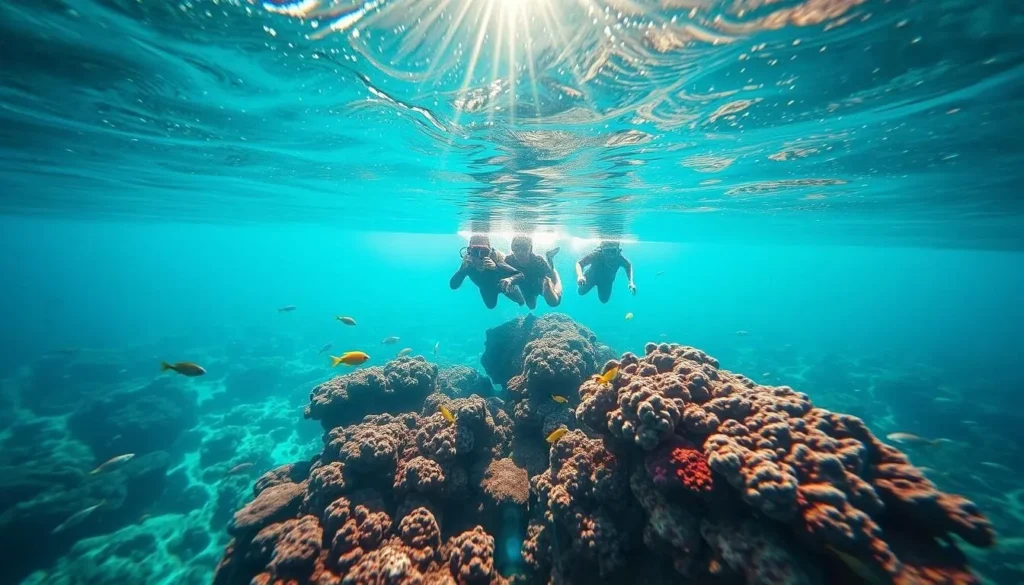 People snorkeling over coral reef in clear waters near Punta Cana
