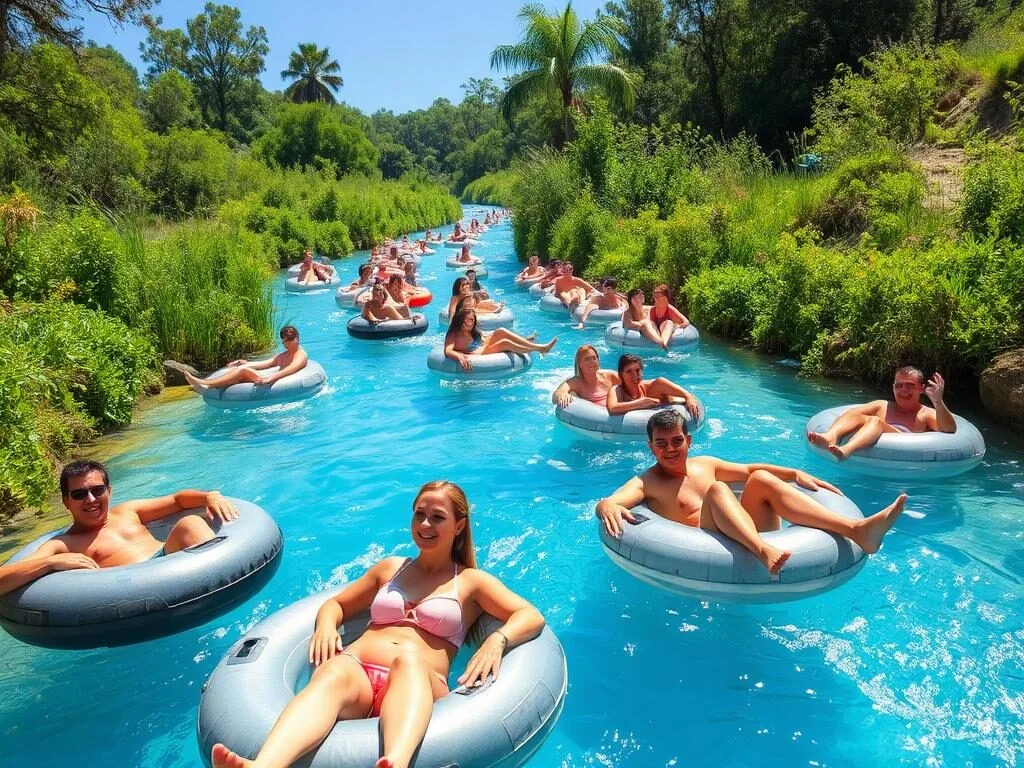 People tubing down the Blue Spring run on a sunny day