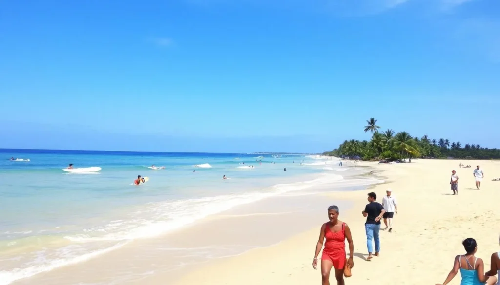 Perfect sunny day at Weligama Bay, Sri Lanka with clear blue skies and calm waters