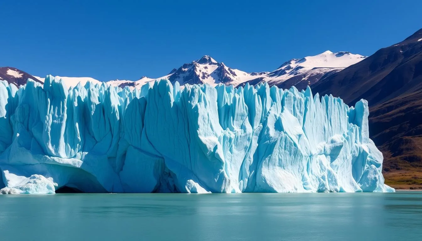Perito Moreno Glacier in El Calafate, Argentina with turquoise water and massive blue ice formations