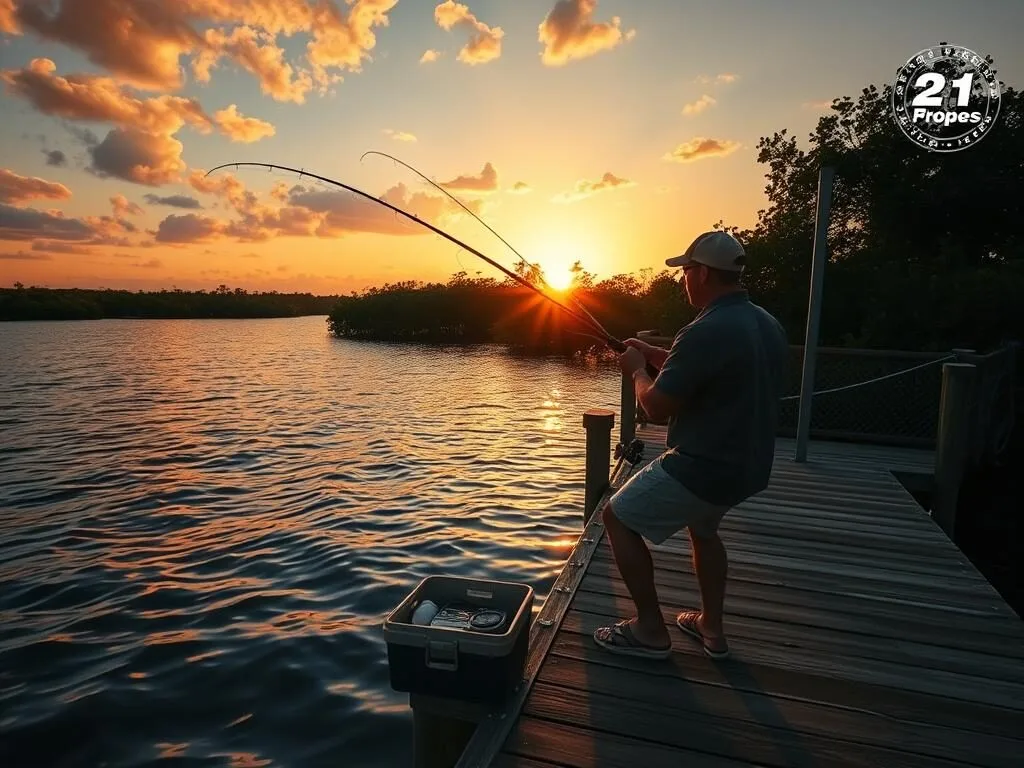 Person fishing from a dock on Big Coppitt Key, Florida