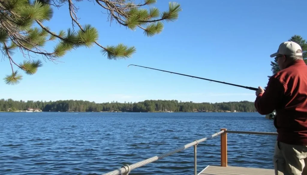 Person fishing from the dock at Mac Lake in Colt Creek State Park