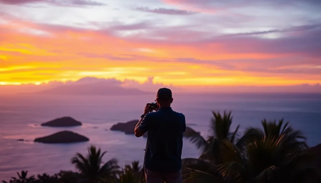 Photographer capturing sunset over small islands in Taka Bonerate National Park