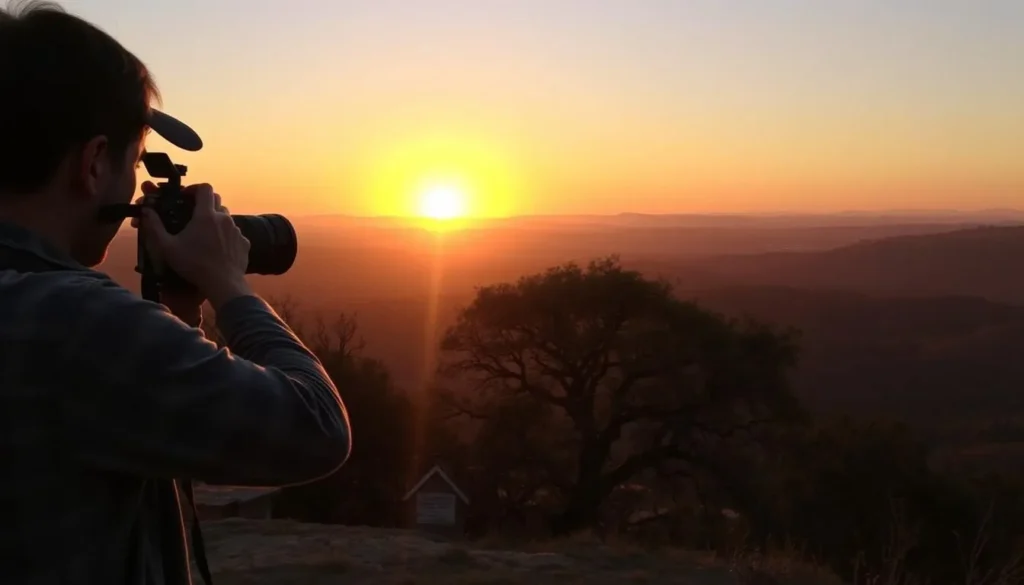 Photographer capturing sunset views from a ridge in Austin Creek State Recreation Area