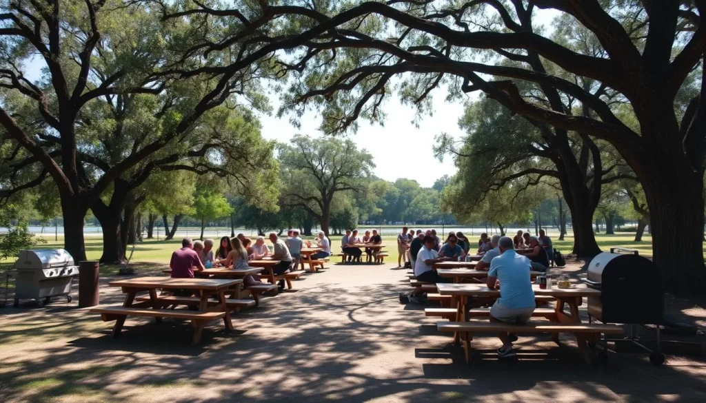 Picnic area at Collier-Seminole State Park with tables under shade trees