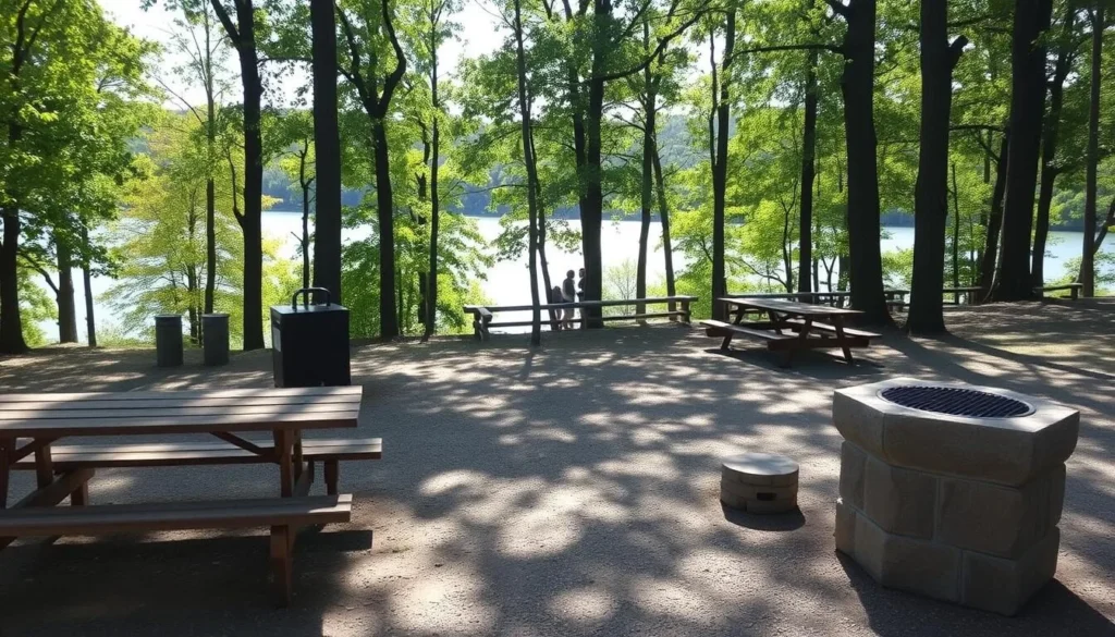 Picnic area overlooking Chilhowee Lake with tables and grills