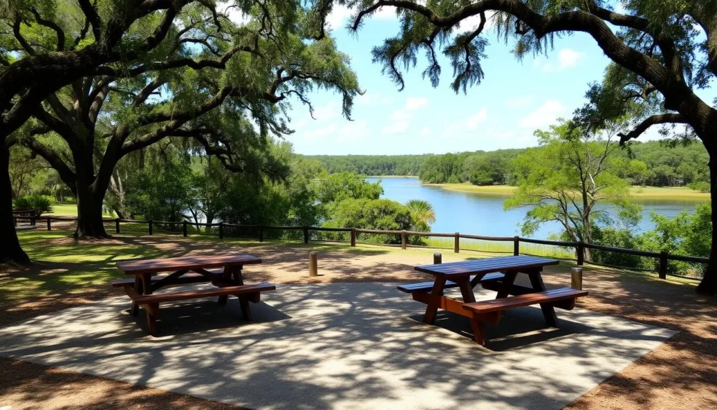 Picnic area overlooking Lake Powell at Camp Helen State Park
