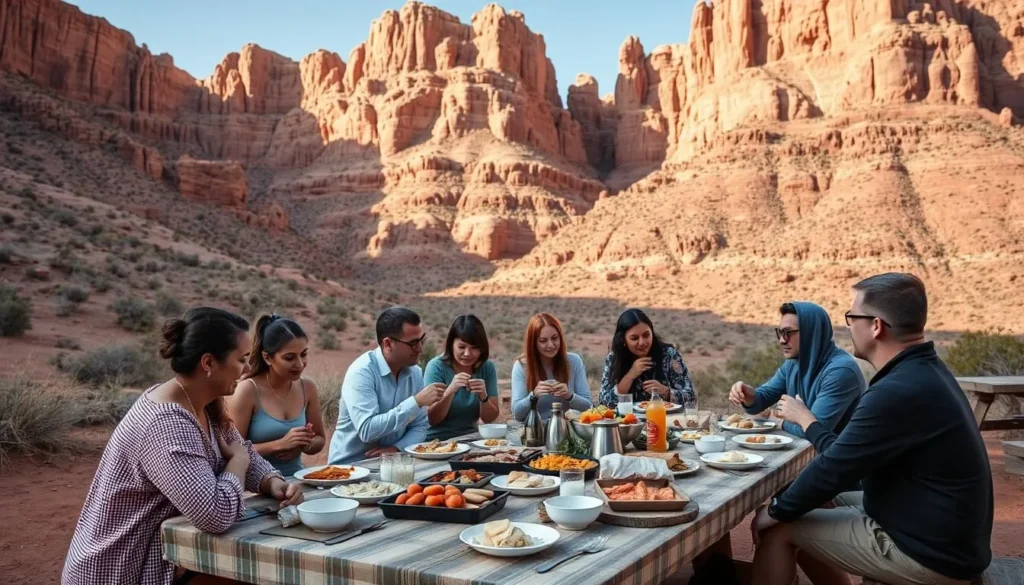 Picnic setup with scenic view of Red Rock Canyon State Park California