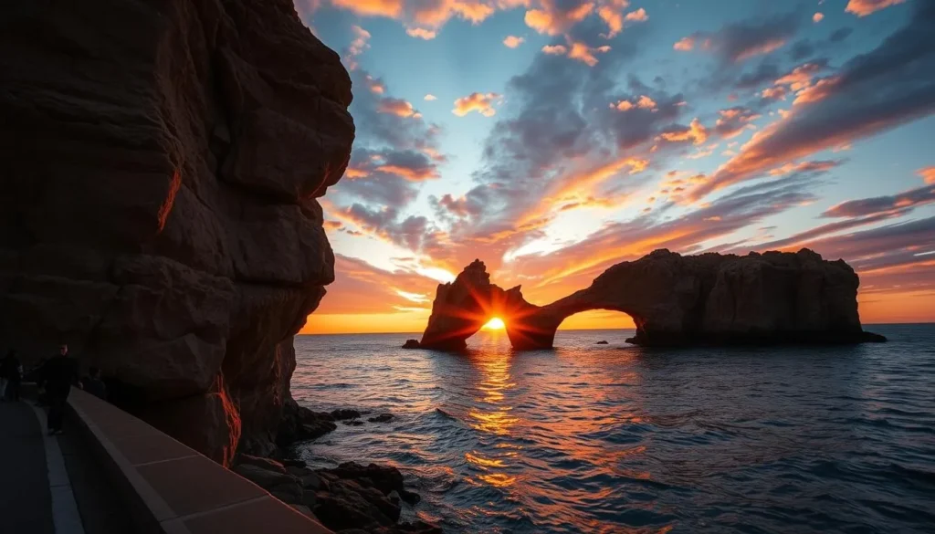 Pigeon Rocks (Raouche) in Beirut at sunset with Mediterranean Sea in the background