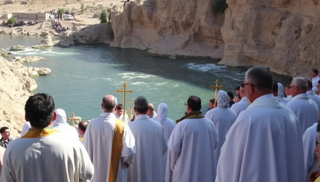 Pilgrims gathering at Al-Maghtas during Epiphany celebrations on January 6