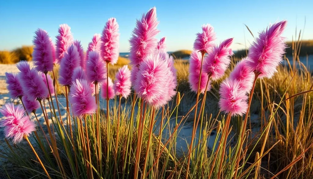 Pink muhly grass blooming on Sullivan's Island in fall
