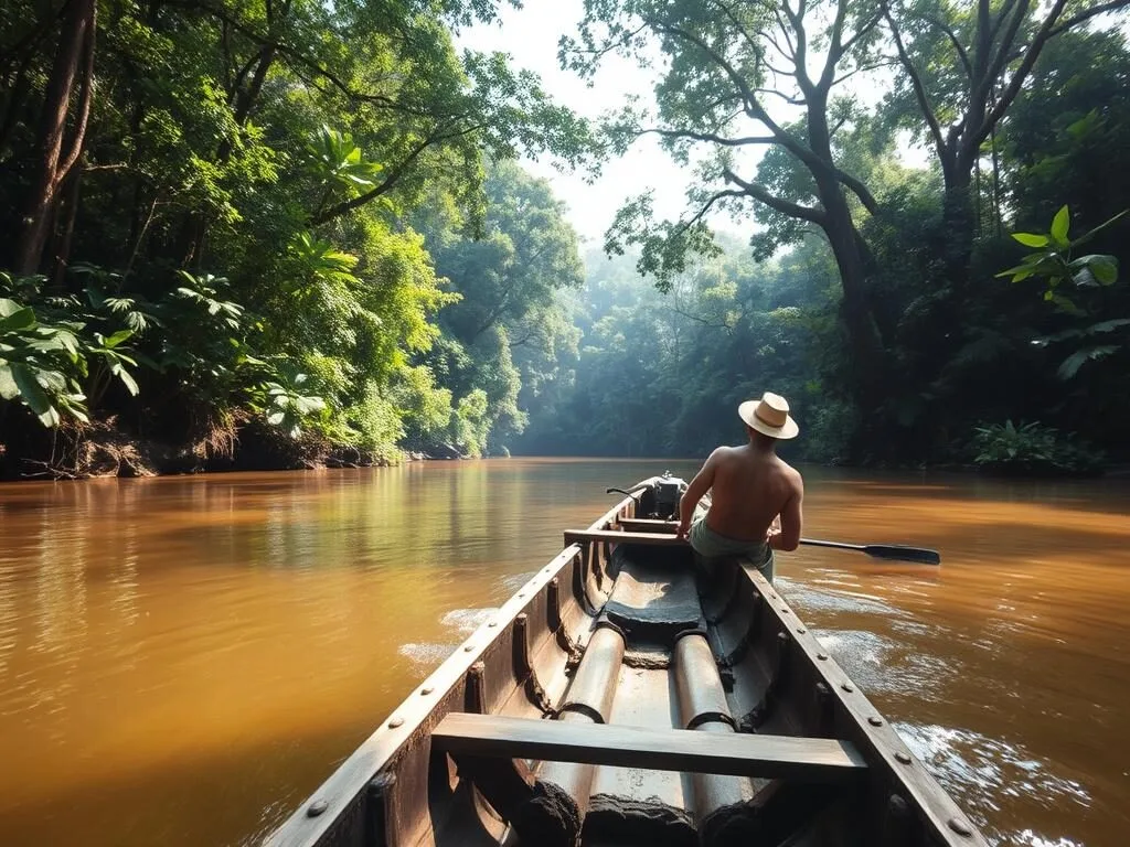 Pirogue boat trip on the Comté River near Cacao