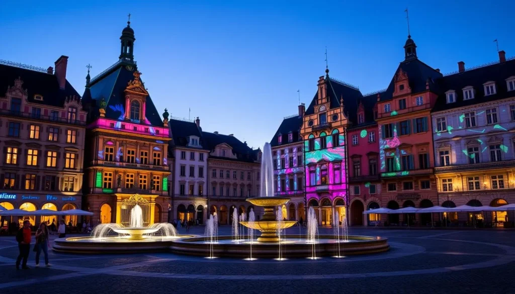 Place Stanislas in Nancy illuminated at night during summer light show