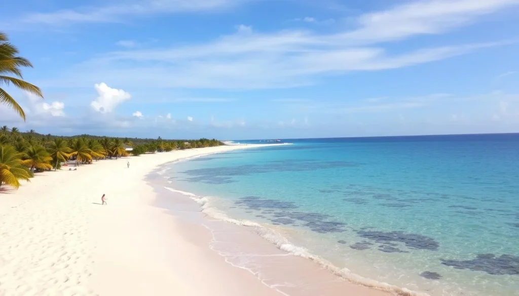 Plage de la Caravelle beach in Guadeloupe with white sand and palm trees