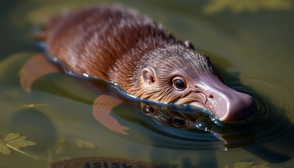 Platypus swimming in Broken River at Eungella National Park