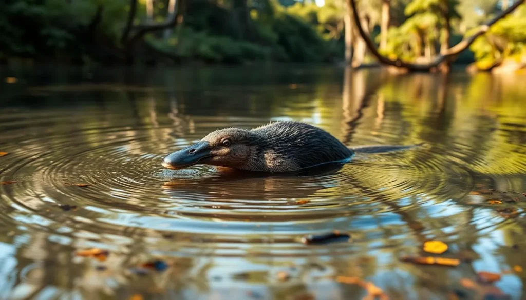 Platypus swimming in Broken River at Eungella National Park, Queensland