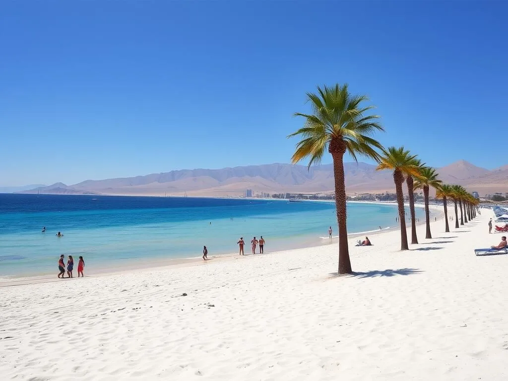 Playa Paraíso beach in Antofagasta with white sand and blue water